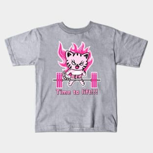 Weight lifting cat, gym girl, fitness girl Kids T-Shirt